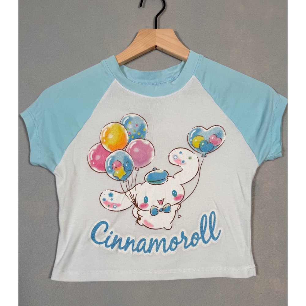 Sanrio Cinnamoroll Raglan Baby Tee Blue White‎ Graphic Crop Top Y2K Kawaii